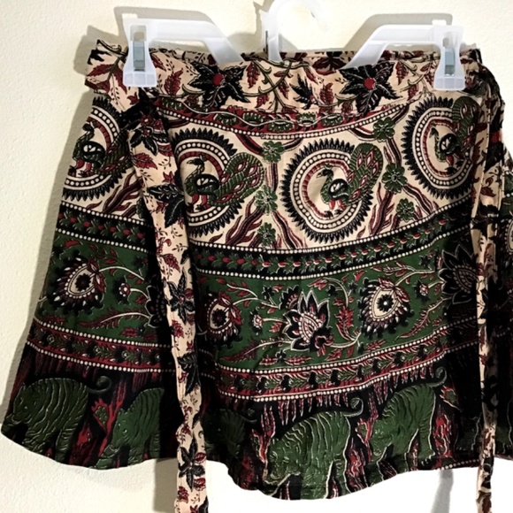 New green Black Multicolor Tiger peacock India new 100% cotton wrap SKIRT - Picture 3 of 3